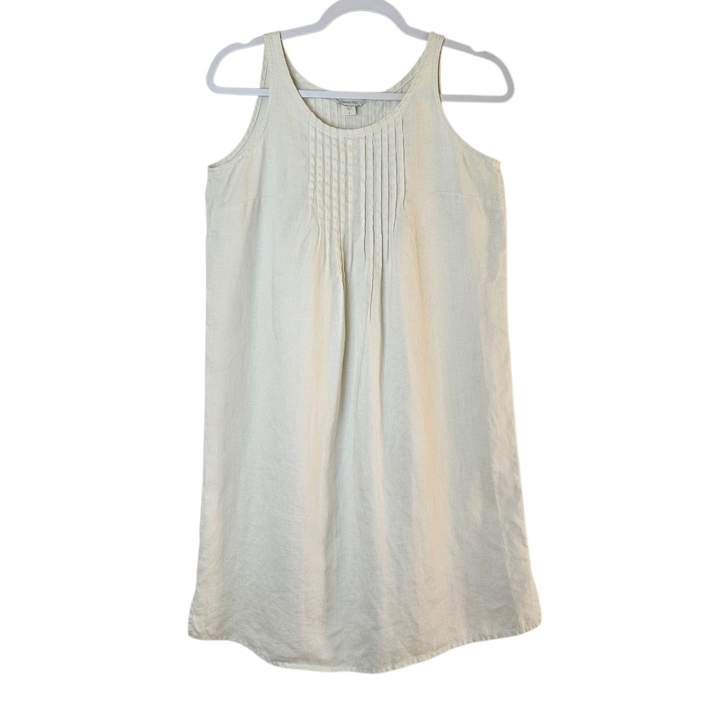 Garnet Hill Linen Sleeveless Dress Womens 6 Ivory Lagenlook Boho Minimal